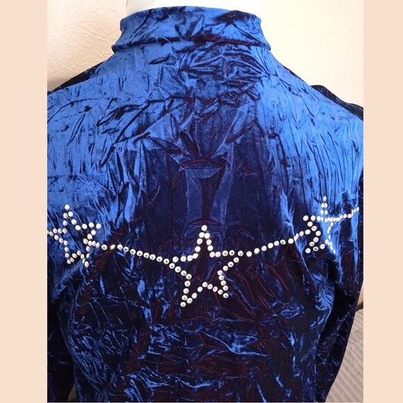Blue Crushed Velvet Dance Costume with Swarovski Crystal AB 20ss Rhinestones - Picture 4 of 9
